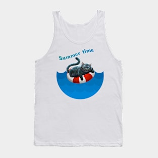 Summer cat chilling on pool Tank Top